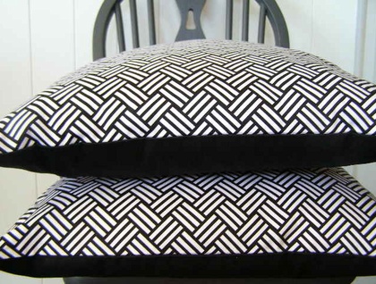 Tatami Jet Black & White Cotton Sateen Cushion Cover